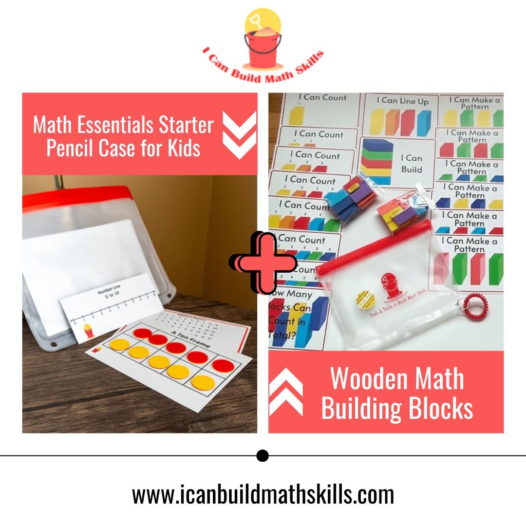 Math Essentials Starter Pencil Case for Kids & Wooden Math - Building Blocks - I Can Build Math Skills